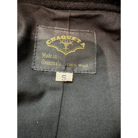 Vtg Chaqueta Size Small Black Wool Embroidered Cropped Jacket Intricate Design - Picture 10 of 14